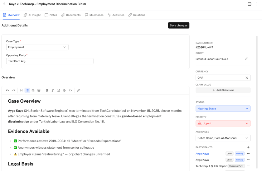 Case detail overview tab