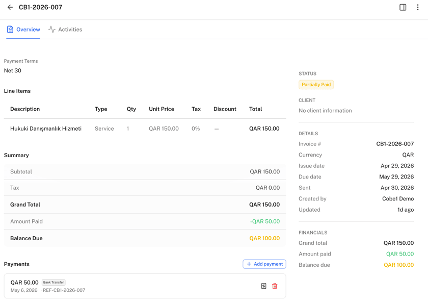 Invoice detail with mixed line items